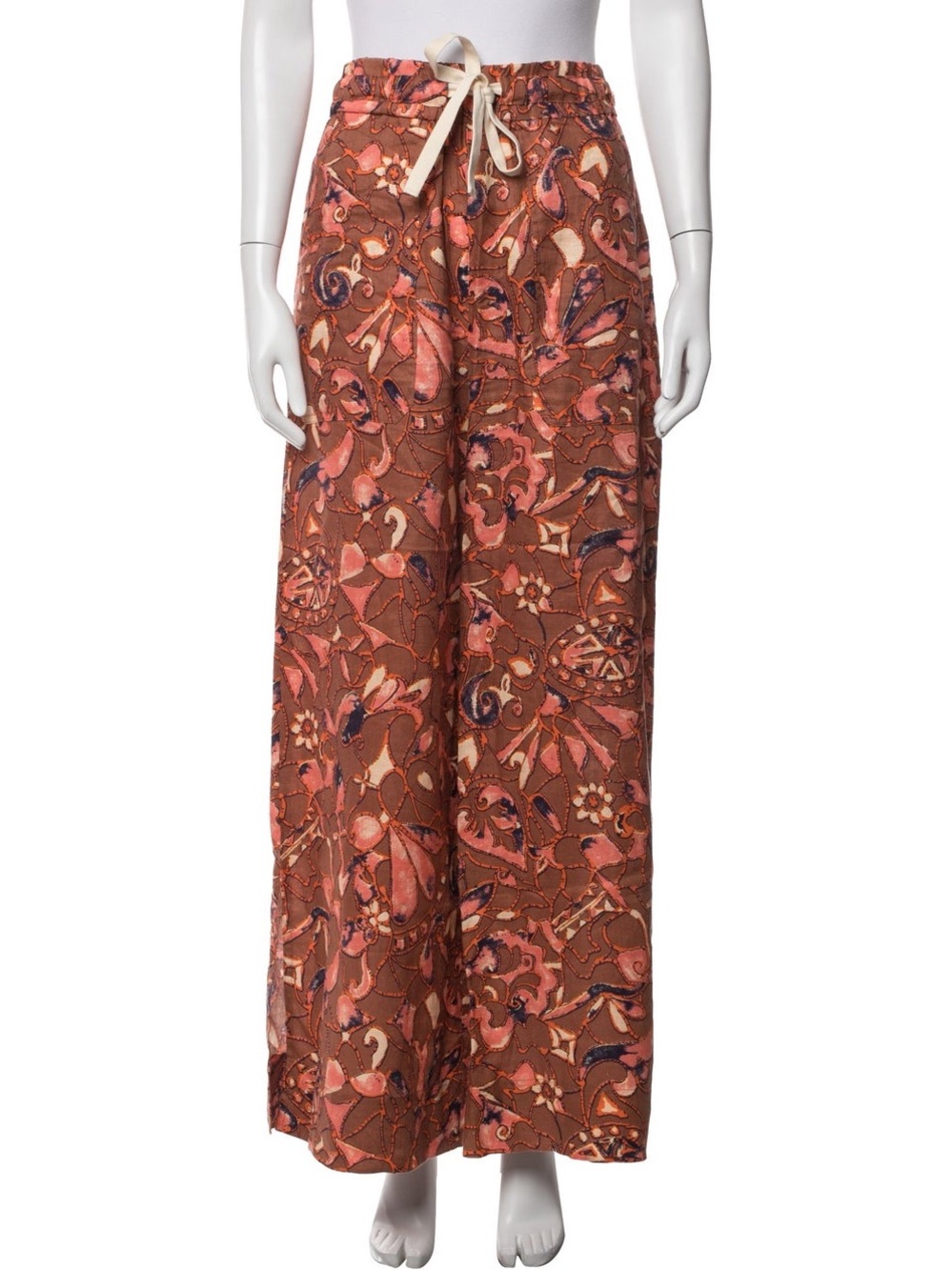 A.L.C. Naia linen wide leg brown and pink print pants - size 4